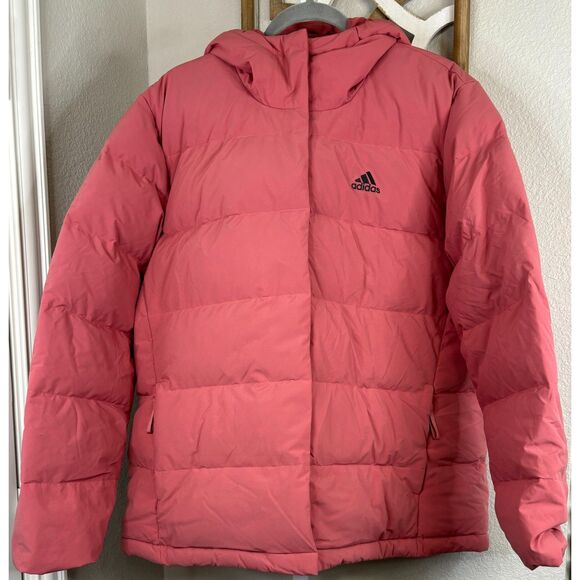Adidas Women's Helionic Hooded Down Puffer Jacket Coat Wonder Red HG8745 XL NEW! - Picture 1 of 16